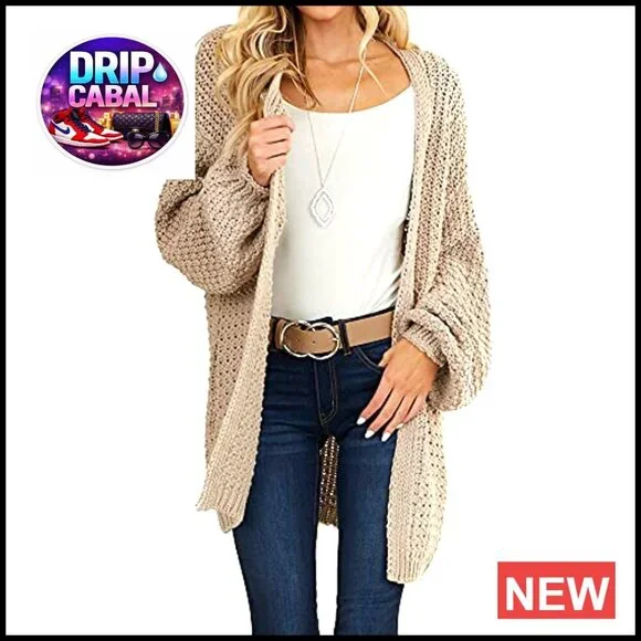 Oversized Chunky Knit Cardigan Open Front Batwing Sleeve Casual Loose Fit - Picture 3 of 7